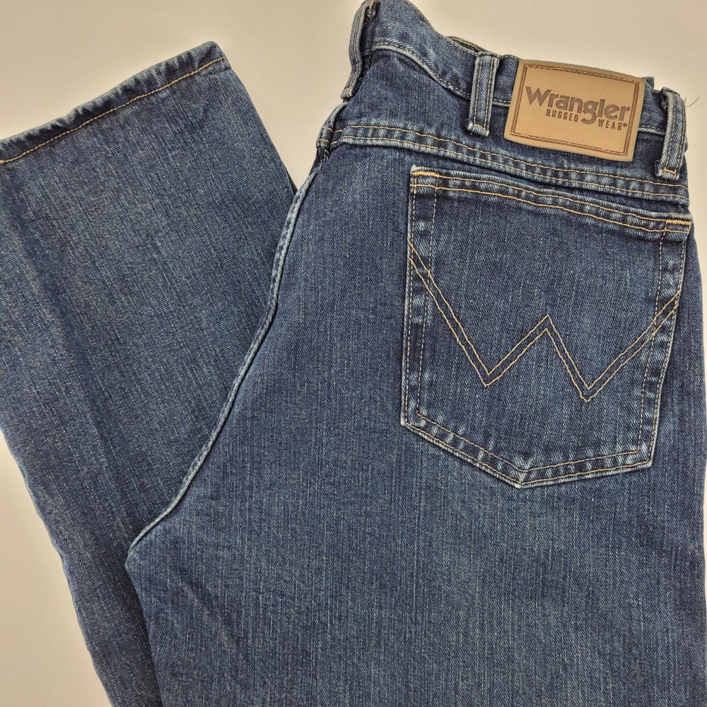 Wrangler Rugged Wear Mens Dark Wash Straight Leg Jeans 34x32 (inseam 33) Outdoor